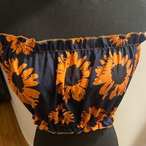 SHEIN Size Small Blue and Orange Sunflower Strapless Tube Top